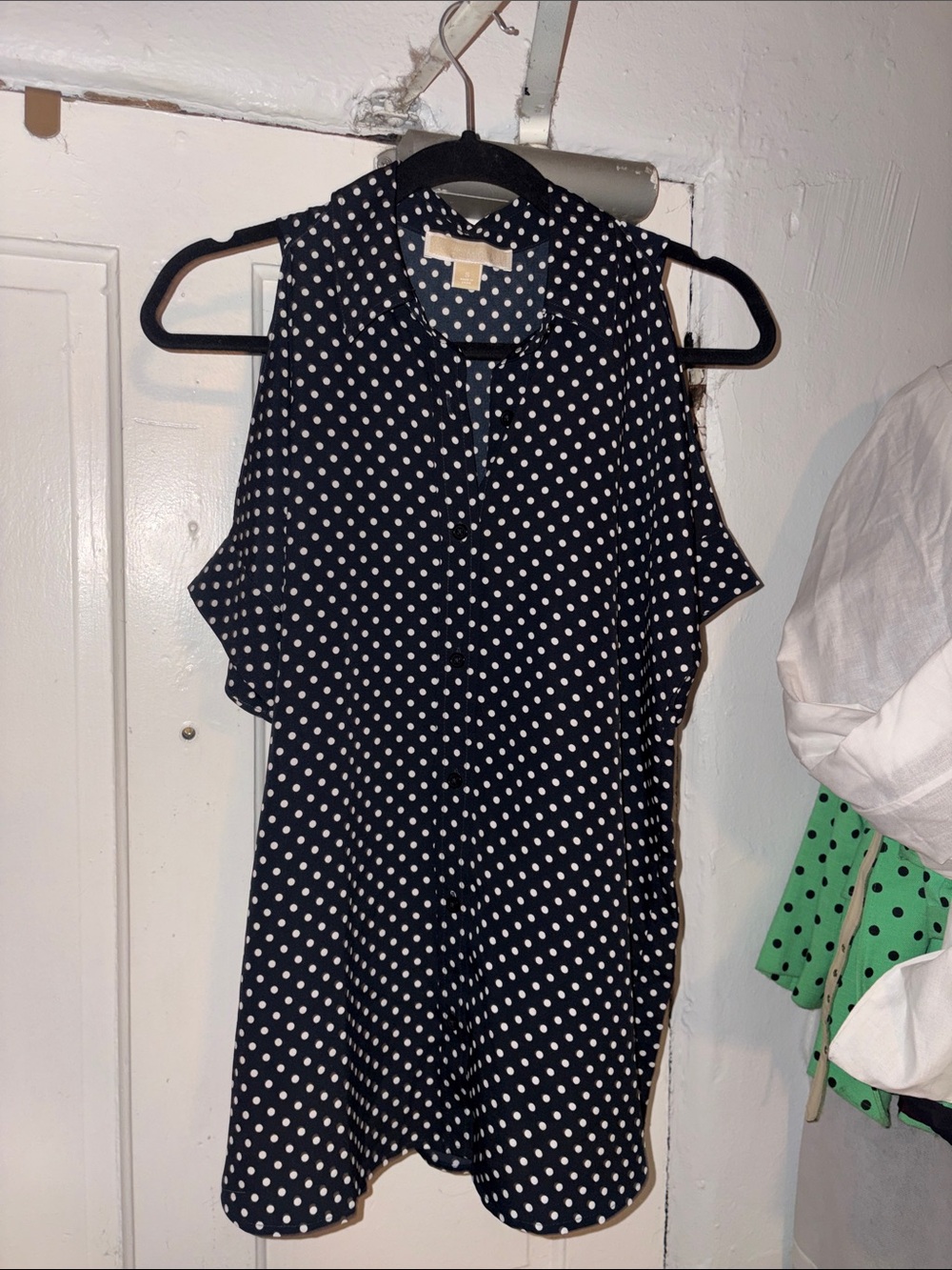 Michael Michael Kors Short Sleeve Navy Polka Dot Blouse - Classic Women's Top